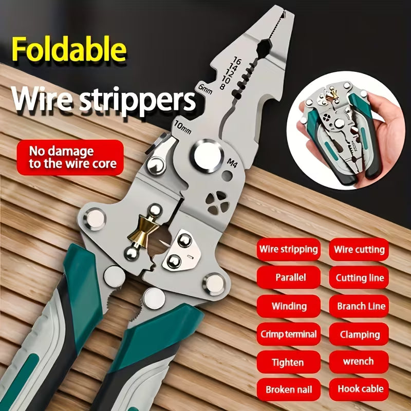 Collapsible Wire Stripper – Multi-Function Electrician Tool for Cutting, Crimping & Stripping, Durable & Precise