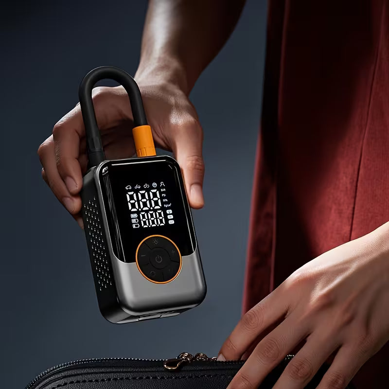 Portable Air Compressor with Digital LCD – Wireless Tire Inflator, USB-C Fast Charging, LED Light, Auto Shut-Off – For Cars, Bikes & More