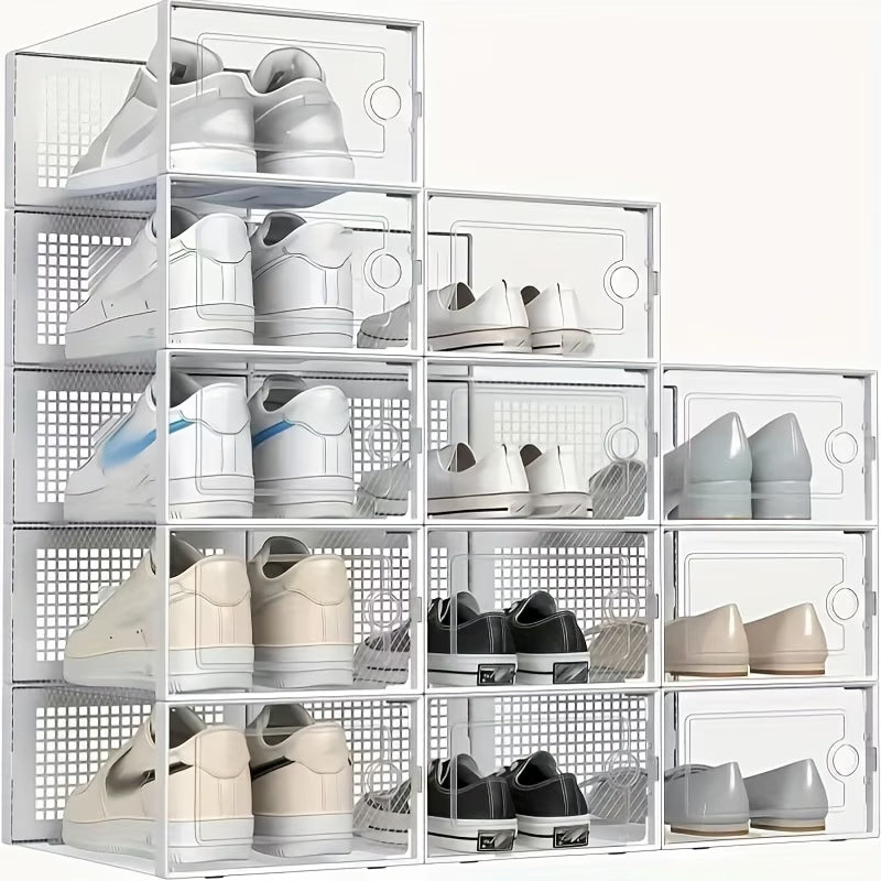 12-Piece Transparent Plastic Stackable Dustproof Shoe Box Set