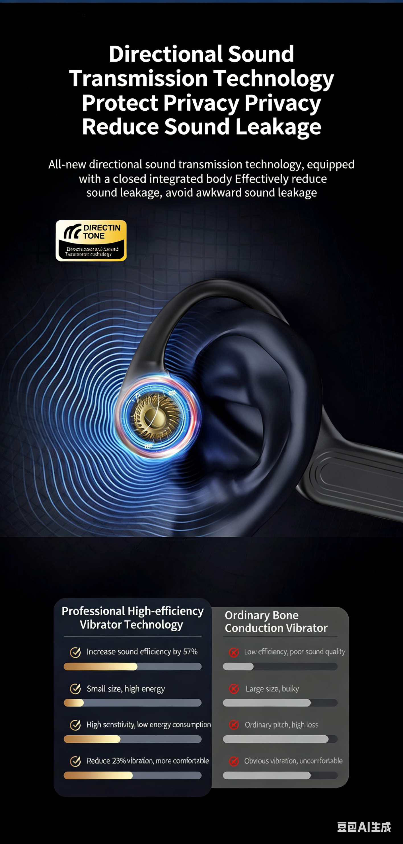 Bone Conduction Headphones – Open-Ear Wireless Sport Earbuds with Mic, 15H Playtime