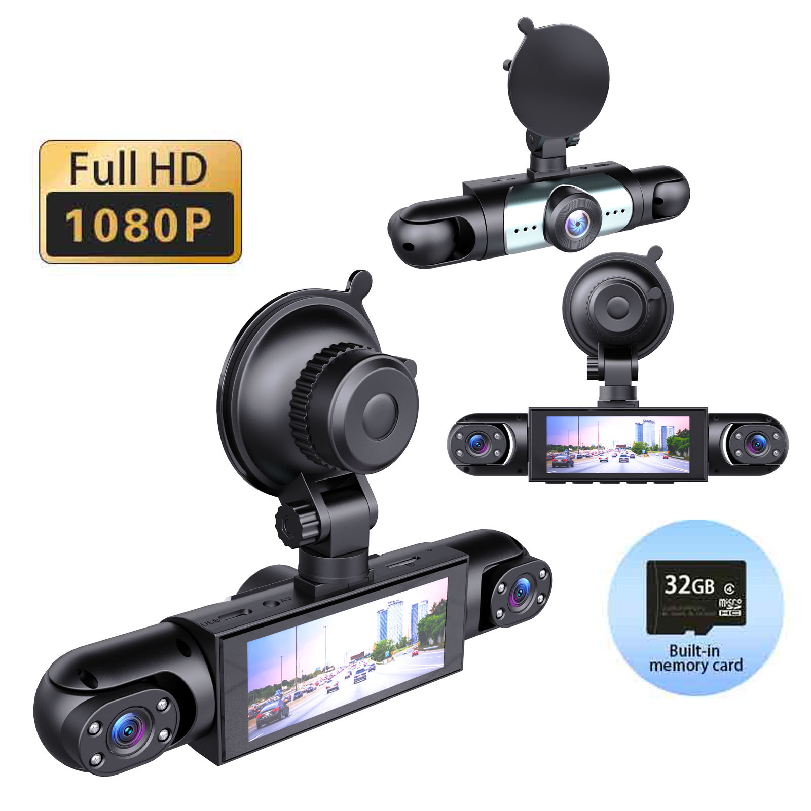 360° four-channel parking camera, equipped with 32GB memory card, high-definition night vision, WDR, G sensor, loop recording parking camera
