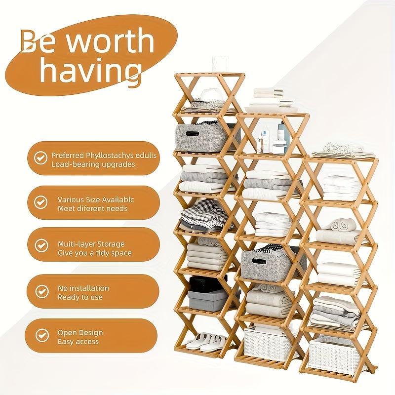 5/8-Tier Bamboo Foldable Shoe Rack | No Assembly, Space-Saving Durable Storage