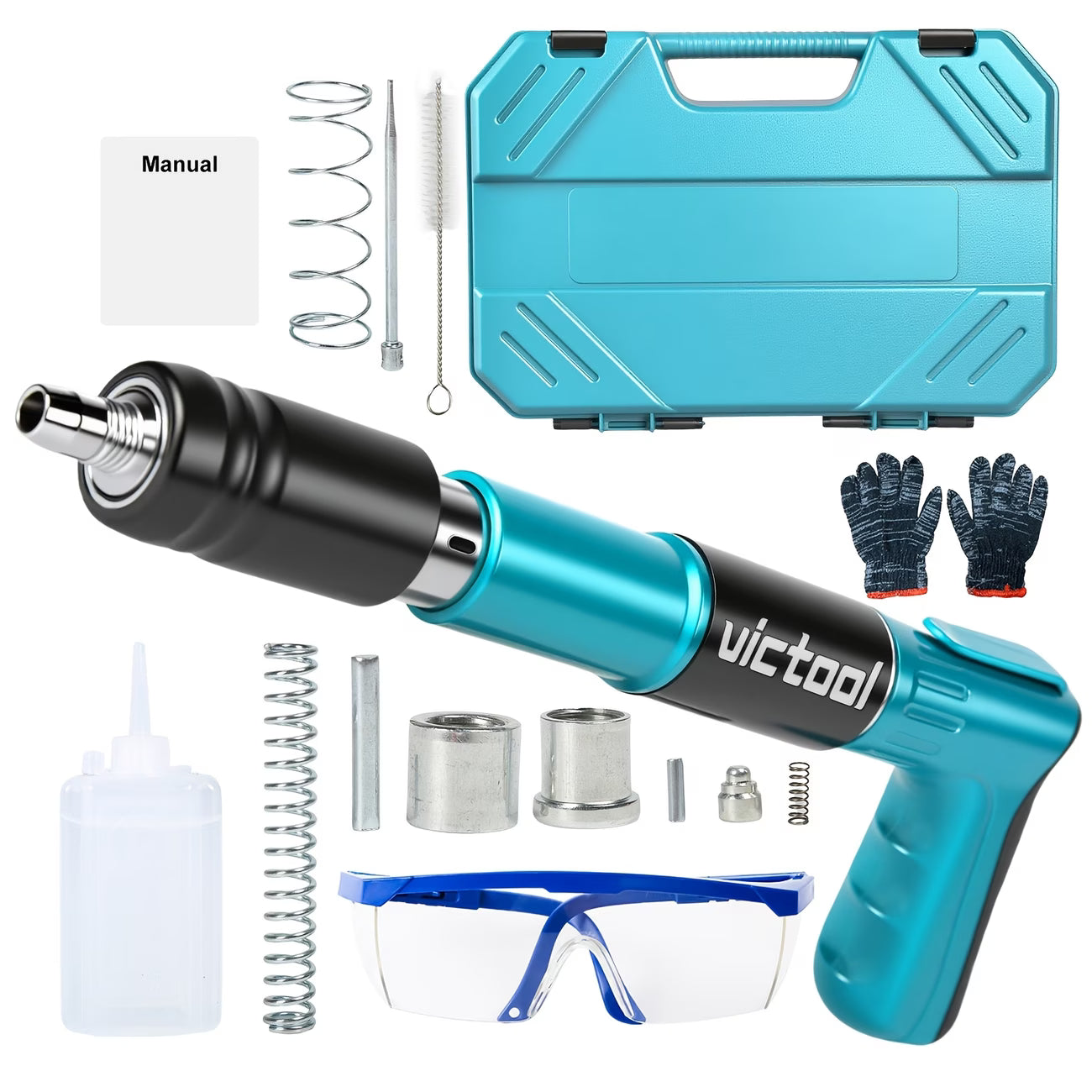 Manual Concrete Nail Gun Kit with 5 Adjustable Power Levels – Built-in Power System, Includes 120 Nails
