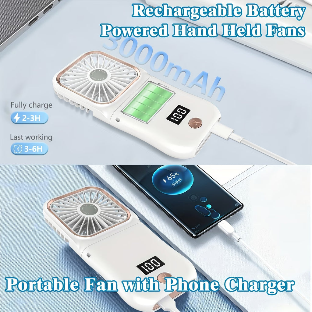 USB rechargeable 3000mAh battery, ultra-thin, digital display, foldable, mini, neck strap fan.