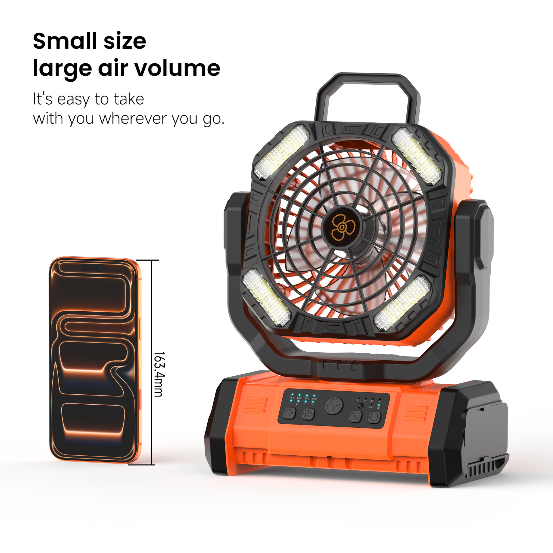 20000mAh Portable LED Camping Fan with Touch Control & Built-in Light – USB Rechargeable Outdoor Cooling Fan