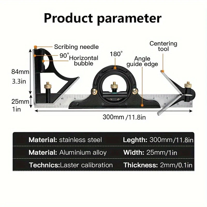 सटीकता र बहुमुखी: 3-इन-1 एड्जस्टेबल कम्बिनेशन स्क्वायर