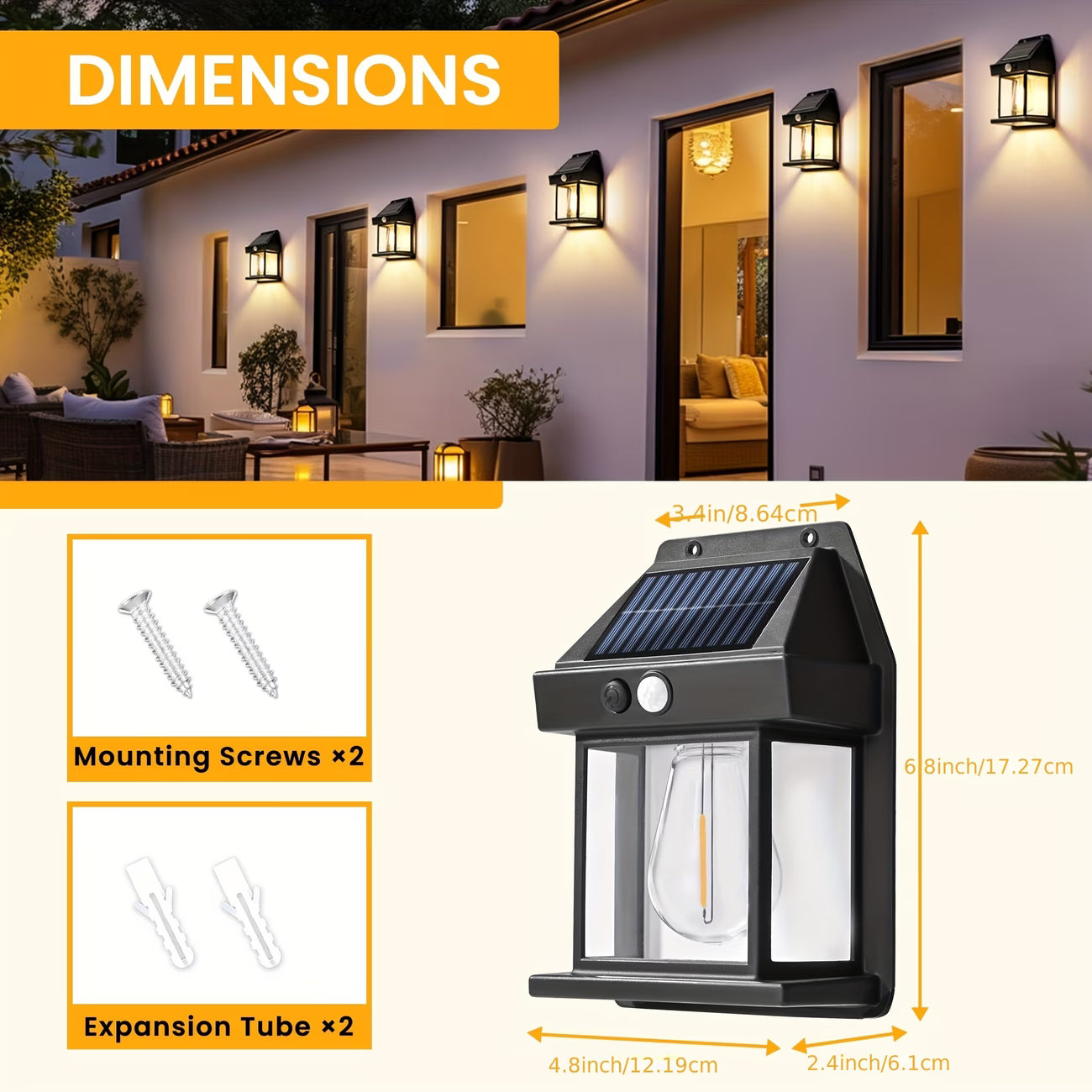 2 sets of outdoor solar wall lights, with motion sensors and waterproof features