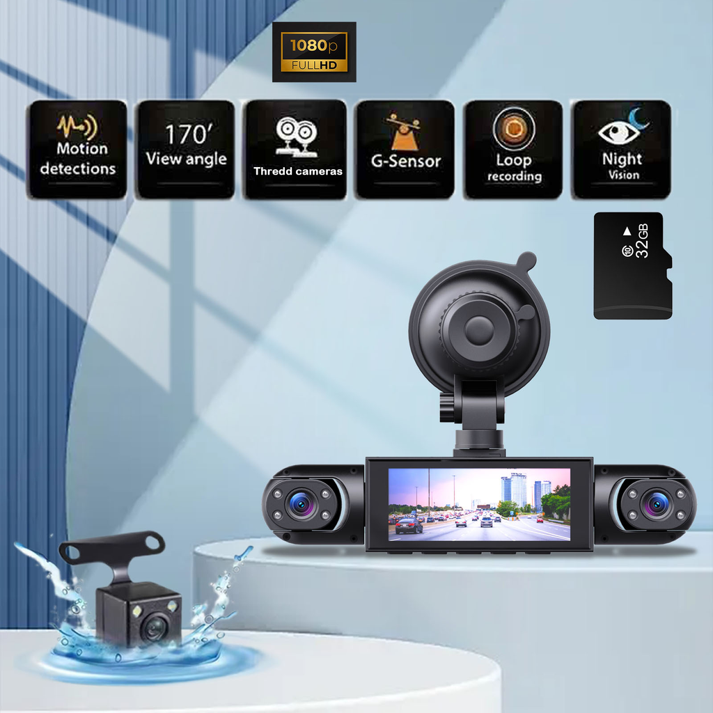 360° four-channel parking camera, equipped with 32GB memory card, high-definition night vision, WDR, G sensor, loop recording parking camera