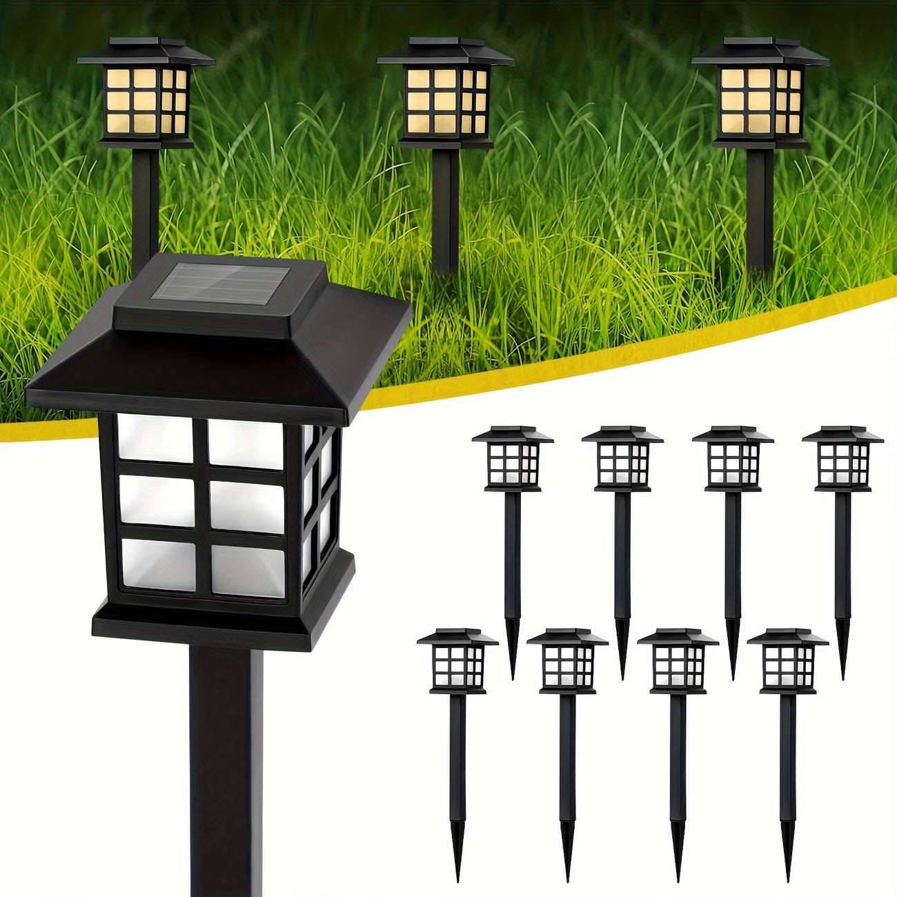 12 pieces of LED solar outdoor lights, automatic on/off, sturdy, waterproof, windproof, rustproof, warm light / white light