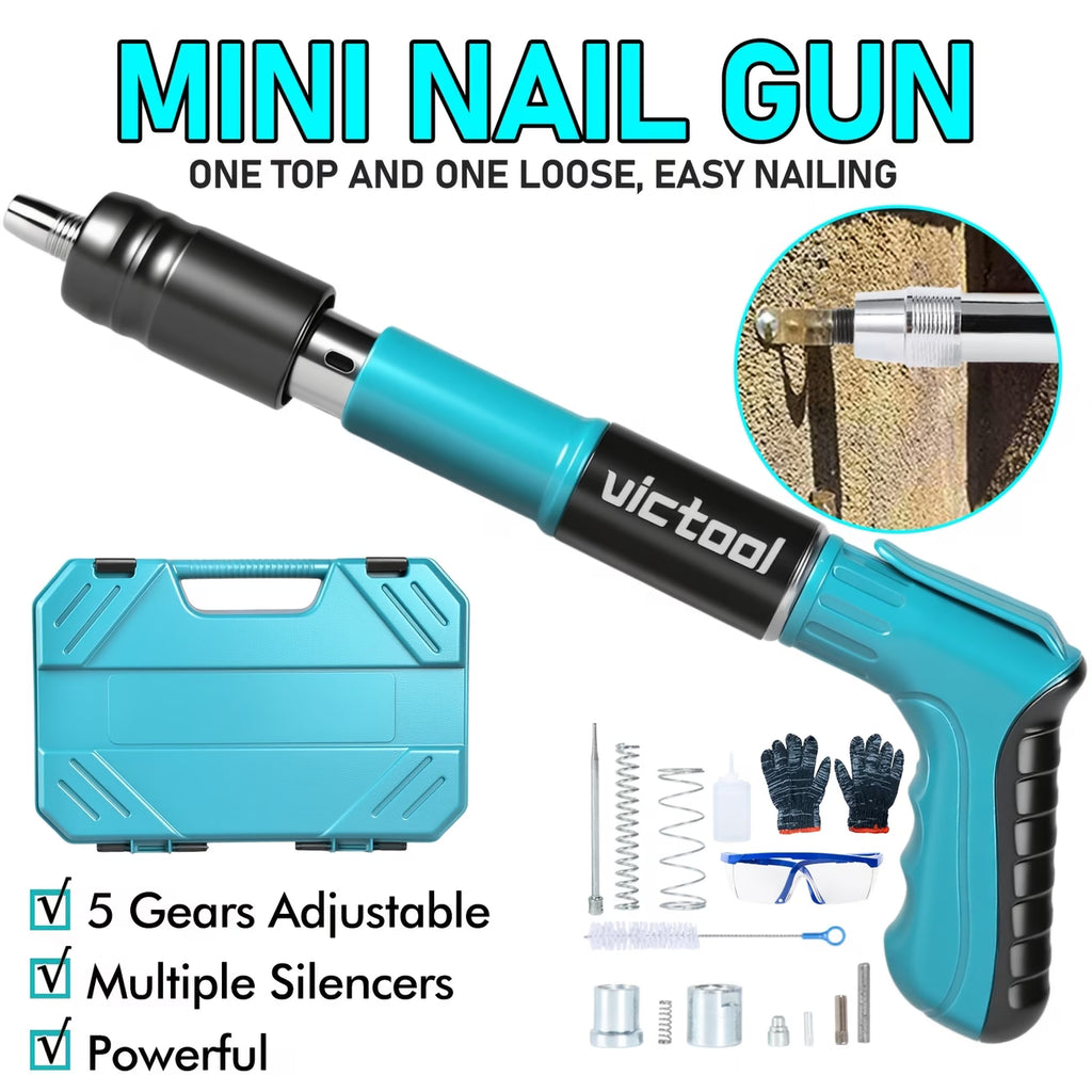 Manual Concrete Nail Gun Kit with 5 Adjustable Power Levels – Built-in Power System, Includes 120 Nails