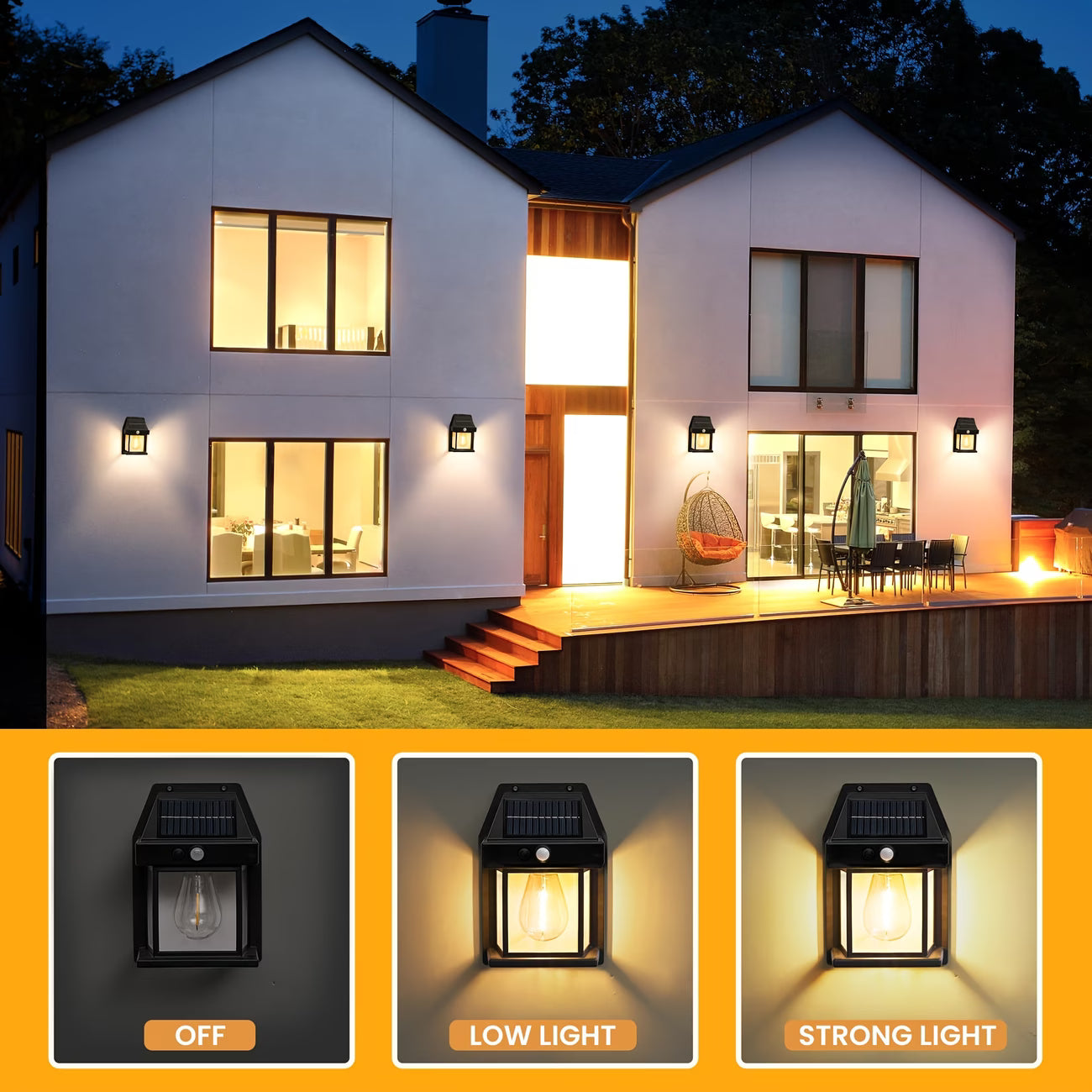 2 sets of outdoor solar wall lights, with motion sensors and waterproof features