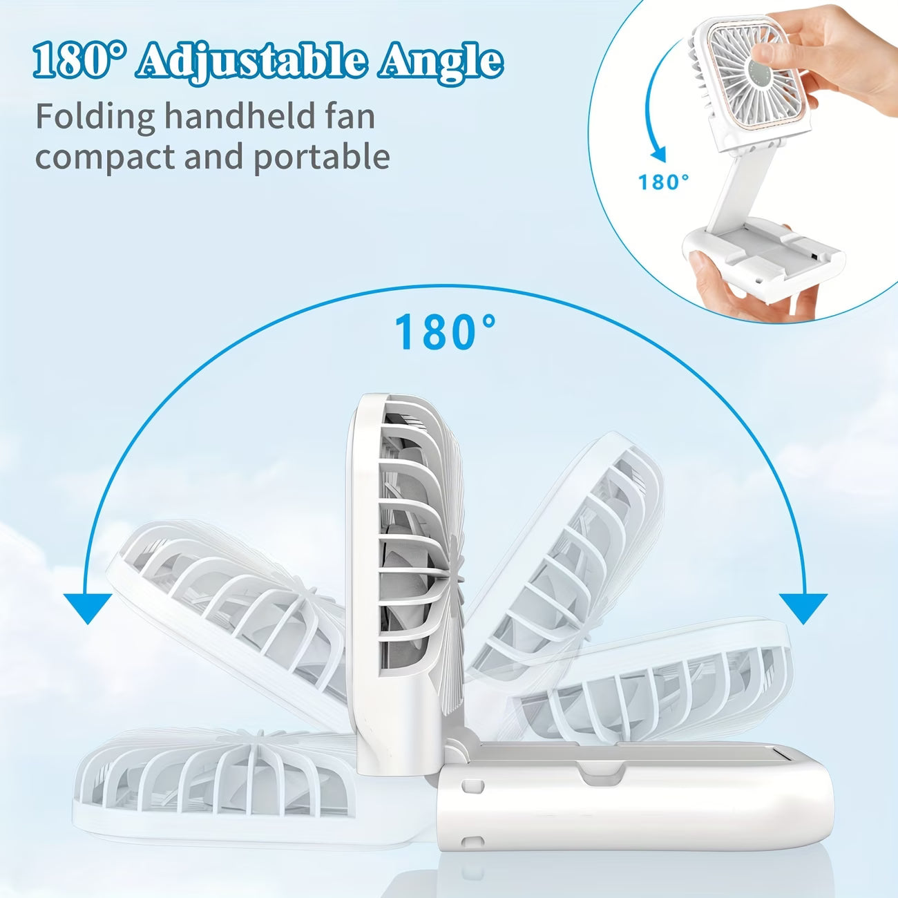 USB rechargeable 3000mAh battery, ultra-thin, digital display, foldable, mini, neck strap fan.