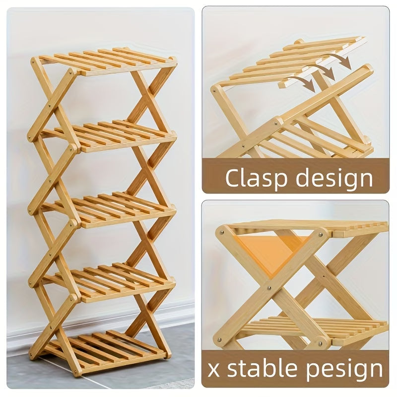5/8-Tier Bamboo Foldable Shoe Rack | No Assembly, Space-Saving Durable Storage