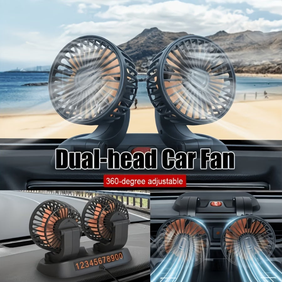 Dual-Head USB Car Fan, 360° Adjustable – Suitable for Computers, Trucks, SUVs, and Small Devices