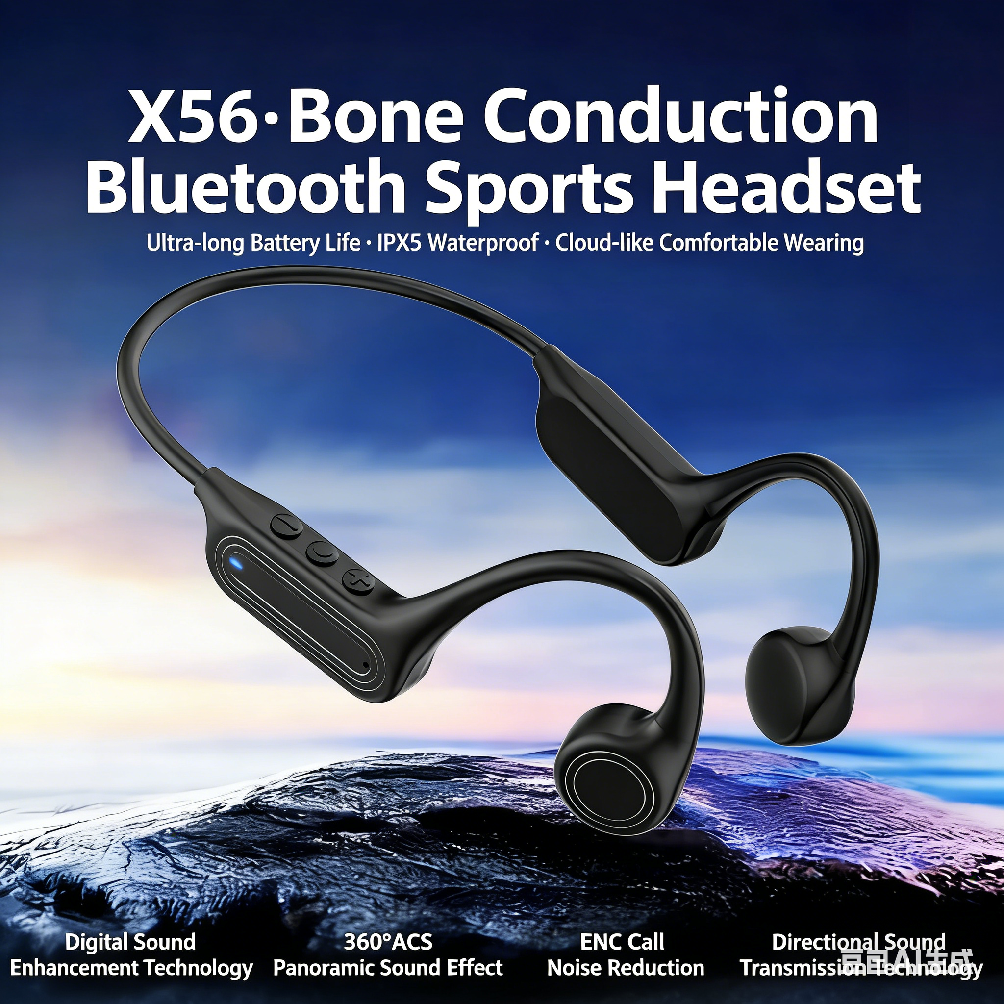 Bone Conduction Headphones – Open-Ear Wireless Sport Earbuds with Mic, 15H Playtime