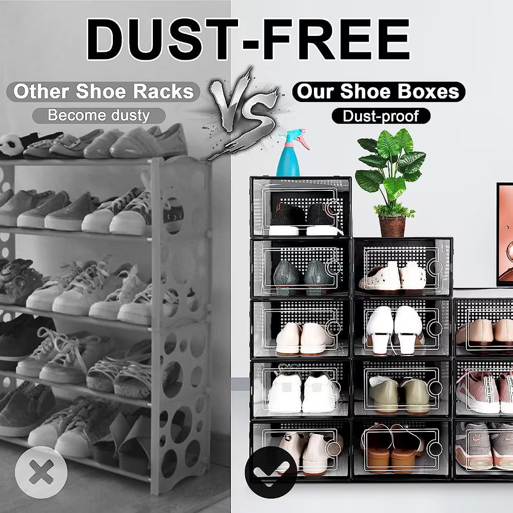12-Piece Transparent Plastic Stackable Dustproof Shoe Box Set
