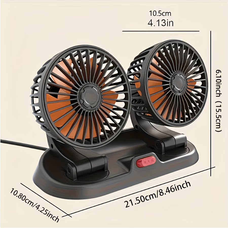 Dual-Head USB Car Fan, 360° Adjustable – Suitable for Computers, Trucks, SUVs, and Small Devices