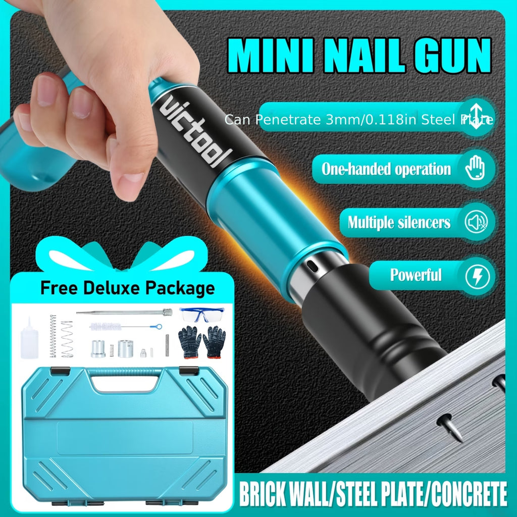 Manual Concrete Nail Gun Kit with 5 Adjustable Power Levels – Built-in Power System, Includes 120 Nails