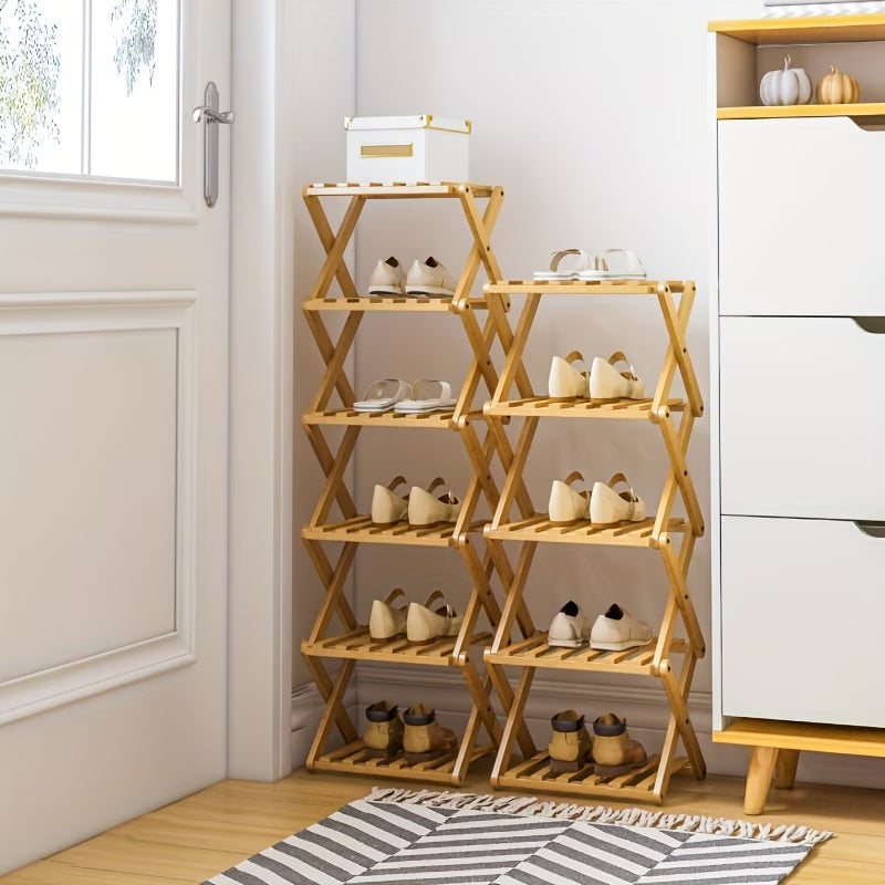 5/8-Tier Bamboo Foldable Shoe Rack | No Assembly, Space-Saving Durable Storage