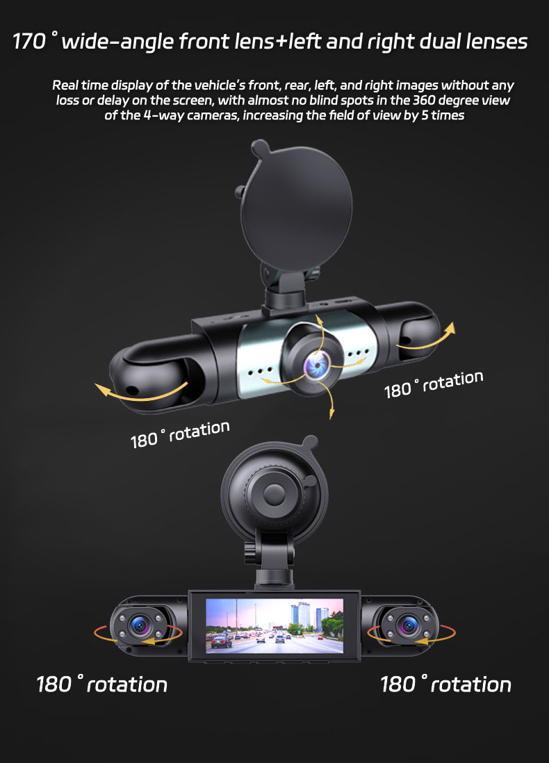 360° four-channel parking camera, equipped with 32GB memory card, high-definition night vision, WDR, G sensor, loop recording parking camera