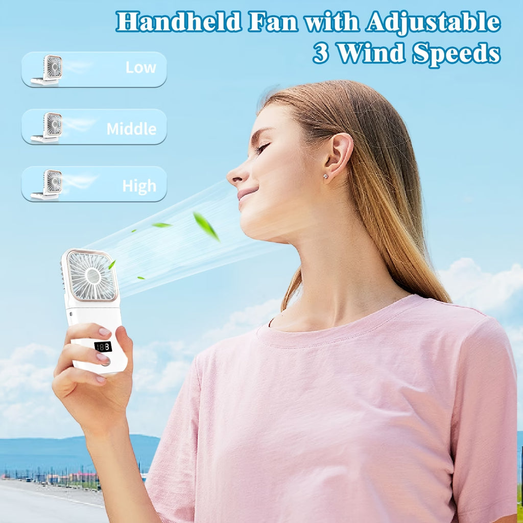 USB rechargeable 3000mAh battery, ultra-thin, digital display, foldable, mini, neck strap fan.