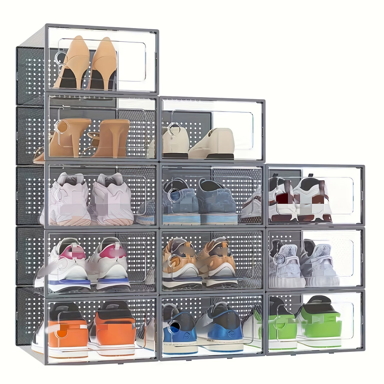 12-Piece Transparent Plastic Stackable Dustproof Shoe Box Set