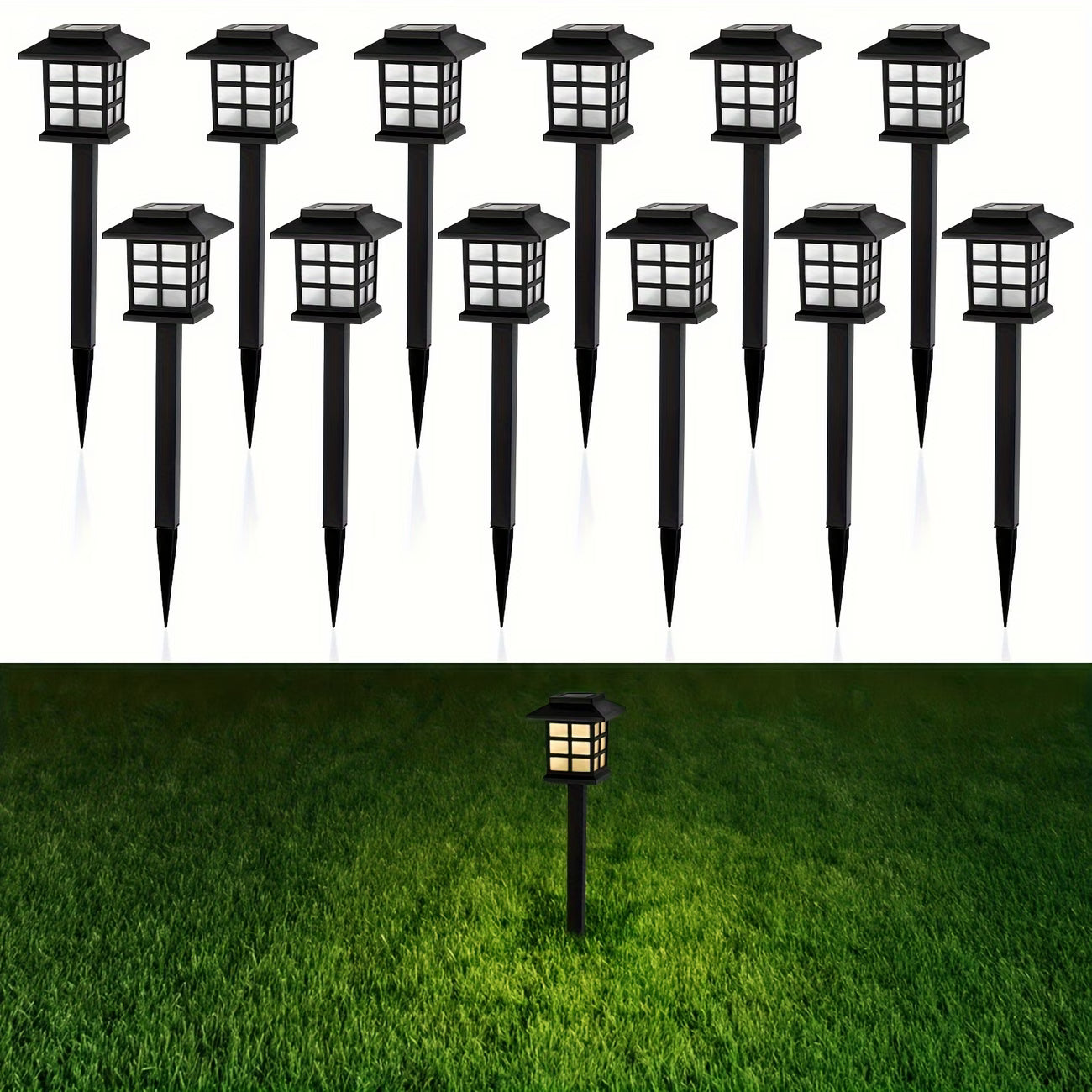 12 pieces of LED solar outdoor lights, automatic on/off, sturdy, waterproof, windproof, rustproof, warm light / white light