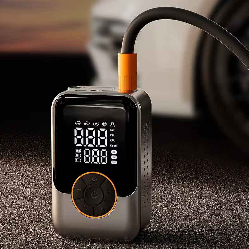 Portable Air Compressor with Digital LCD – Wireless Tire Inflator, USB-C Fast Charging, LED Light, Auto Shut-Off – For Cars, Bikes & More