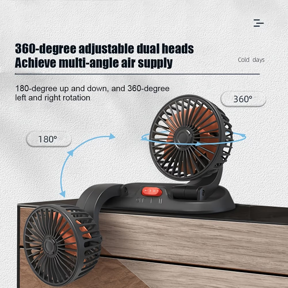 Dual-Head USB Car Fan, 360° Adjustable – Suitable for Computers, Trucks, SUVs, and Small Devices
