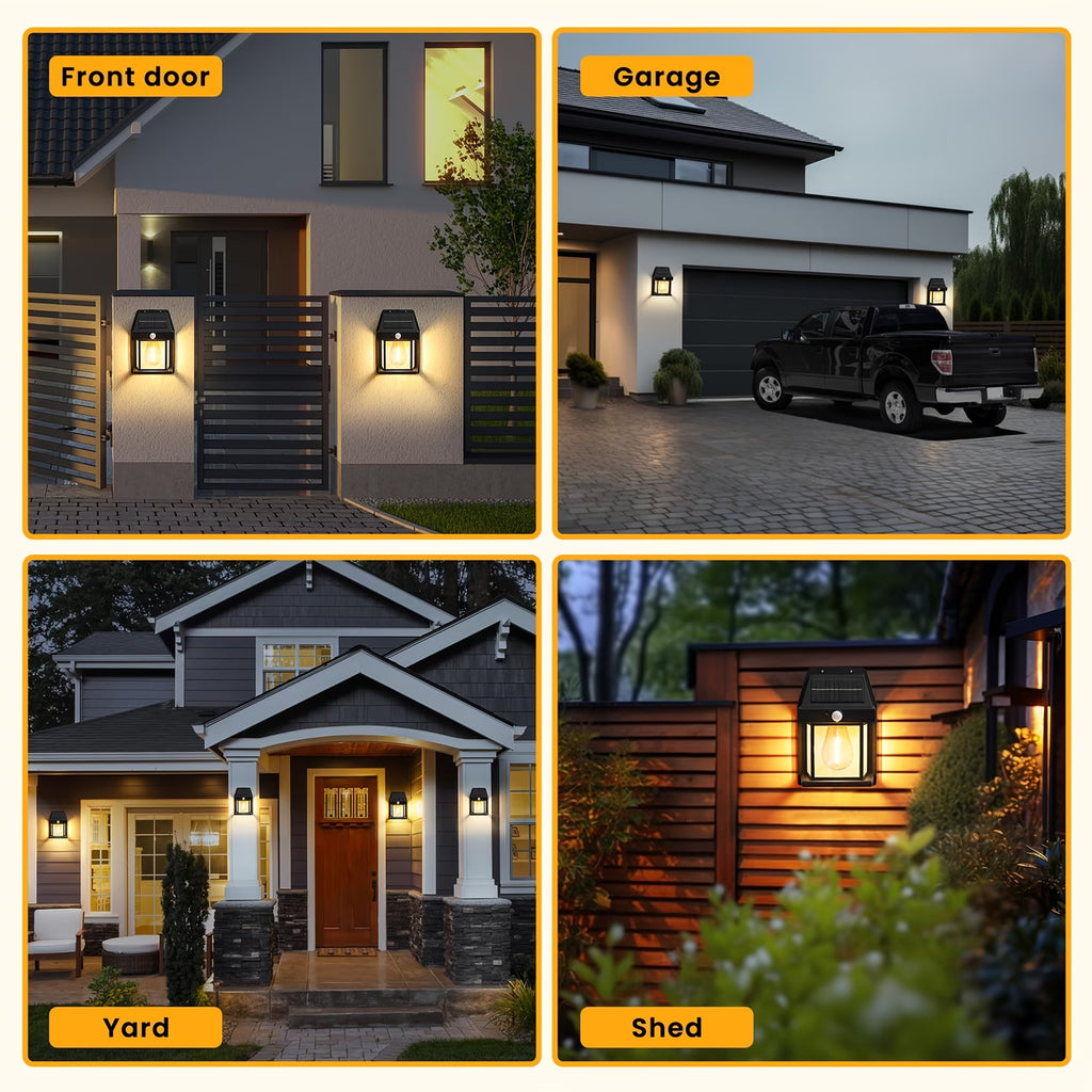 2 sets of outdoor solar wall lights, with motion sensors and waterproof features