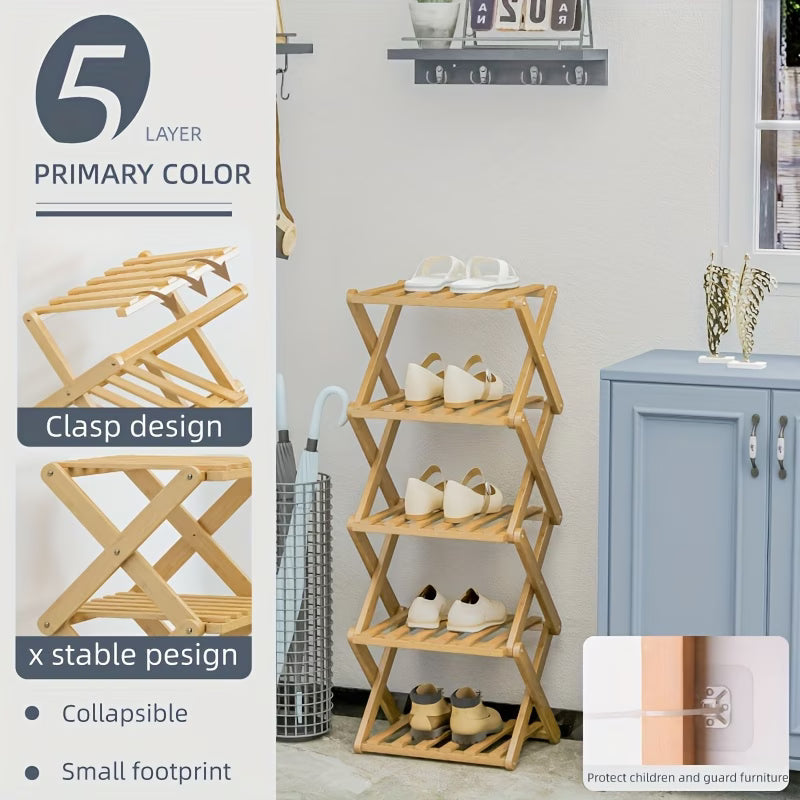 5/8-Tier Bamboo Foldable Shoe Rack | No Assembly, Space-Saving Durable Storage