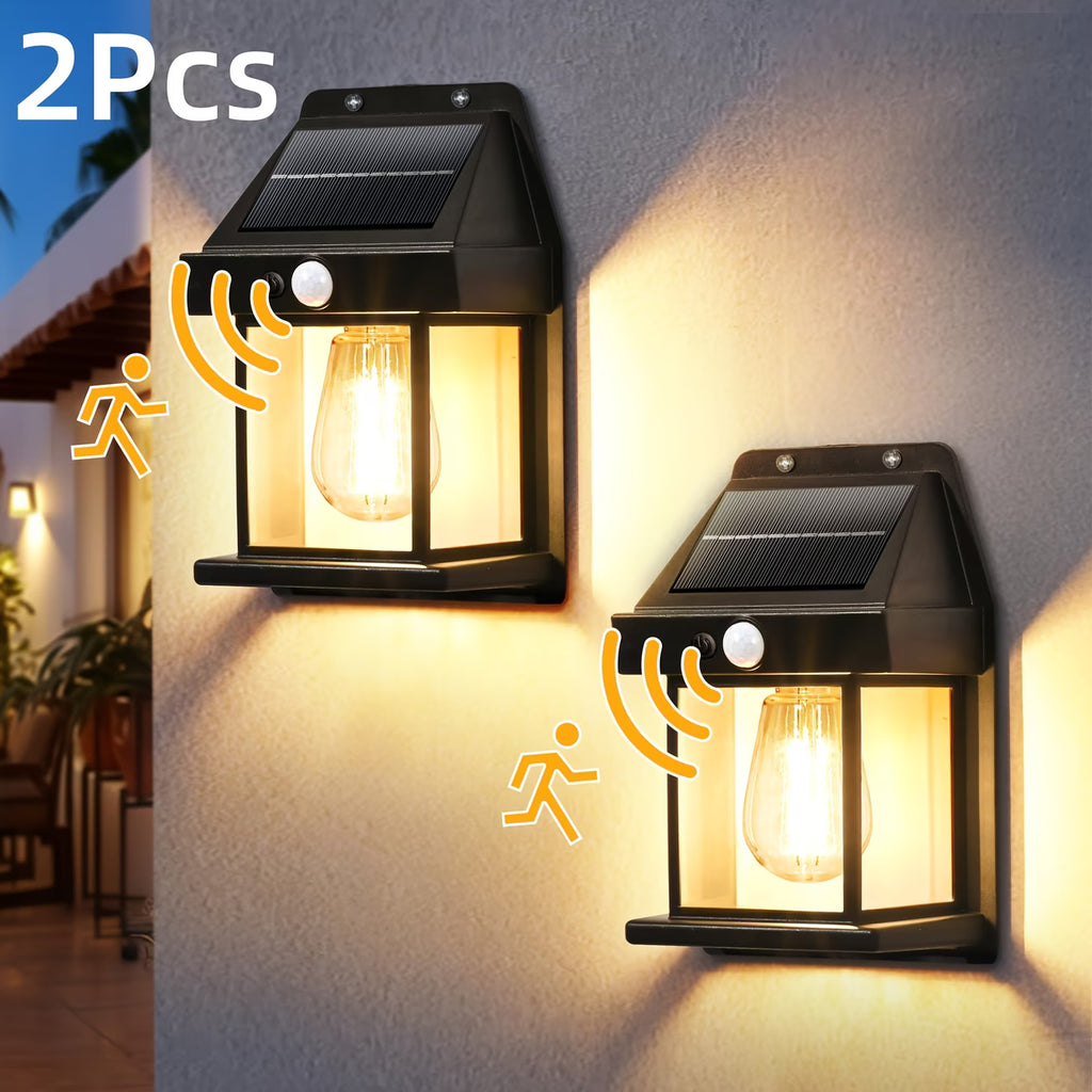 2 sets of outdoor solar wall lights, with motion sensors and waterproof features