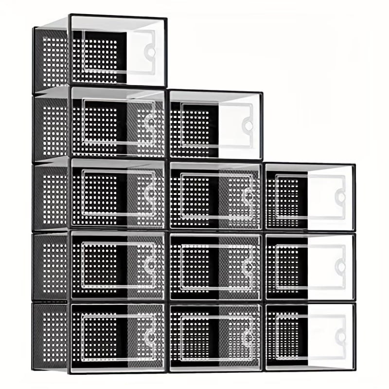 12-Piece Transparent Plastic Stackable Dustproof Shoe Box Set