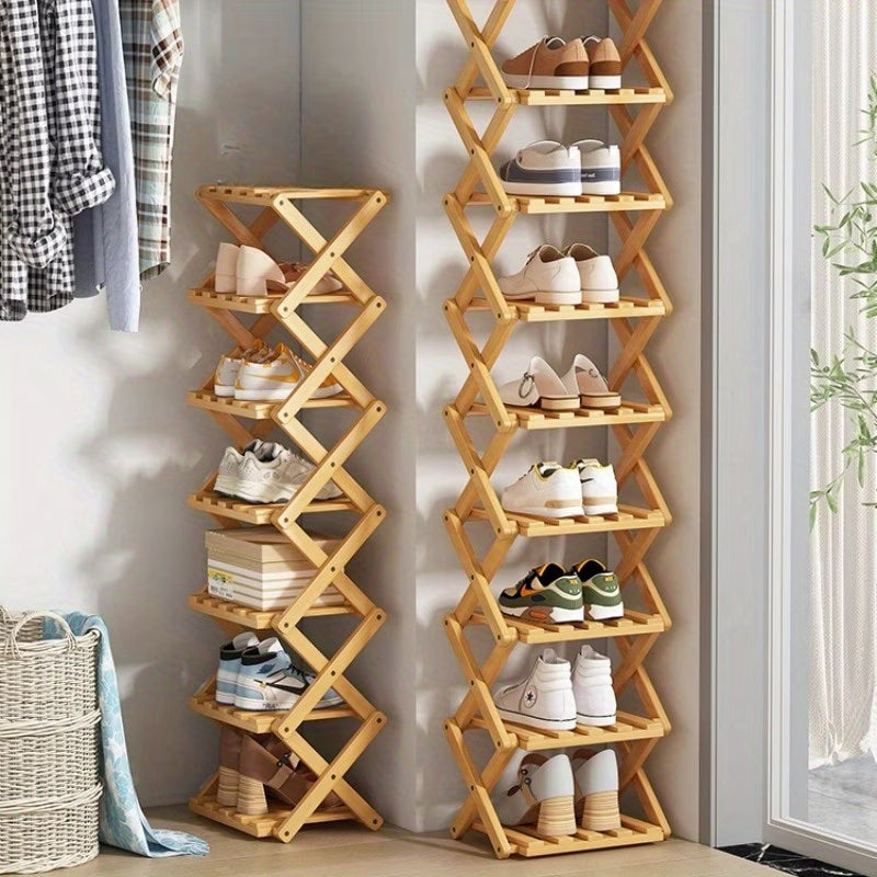 5/8-Tier Bamboo Foldable Shoe Rack | No Assembly, Space-Saving Durable Storage