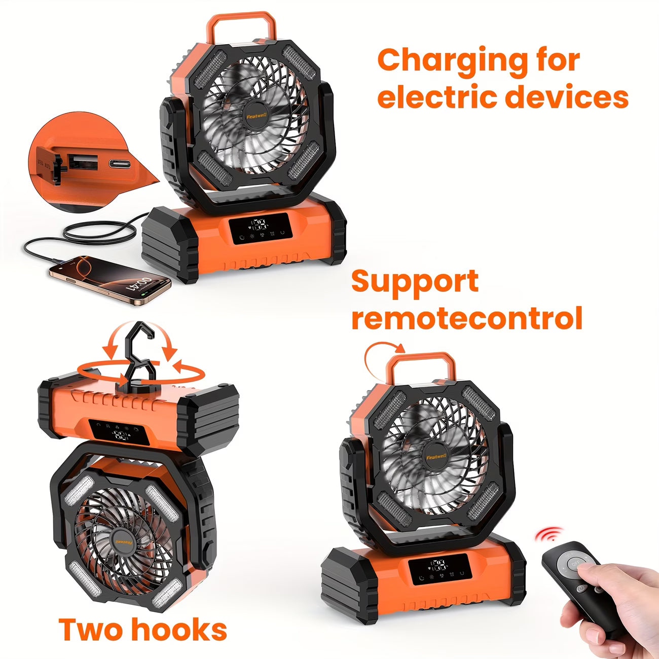 20000mAh Portable LED Camping Fan with Touch Control & Built-in Light – USB Rechargeable Outdoor Cooling Fan