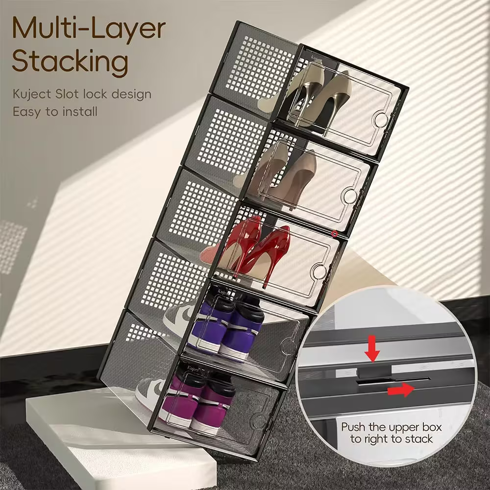 12-Piece Transparent Plastic Stackable Dustproof Shoe Box Set
