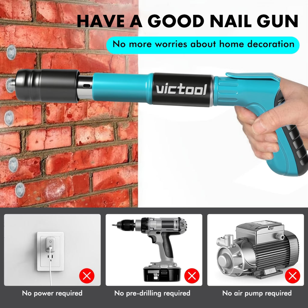 Manual Concrete Nail Gun Kit with 5 Adjustable Power Levels – Built-in Power System, Includes 120 Nails