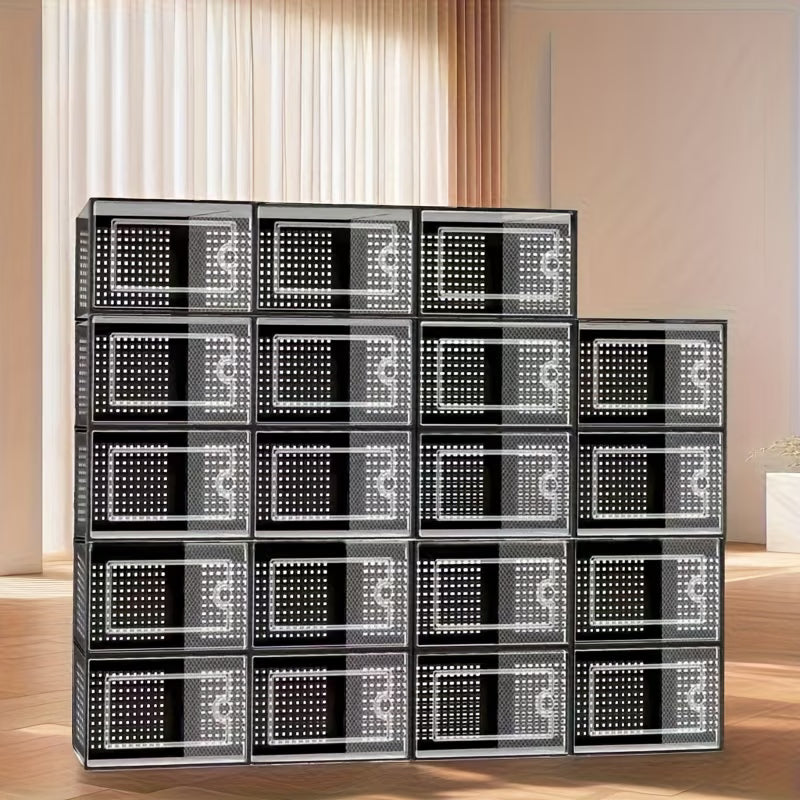 12-Piece Transparent Plastic Stackable Dustproof Shoe Box Set