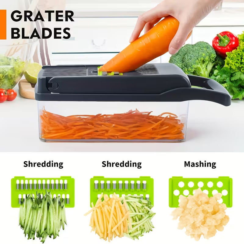 Professional Multifunctional 16-in-1 Vegetable Chopper - Onion Chopper, Kitchen Vegetable Slicer and Dicer - with 8 Blades, Carrot Chopper and Containe