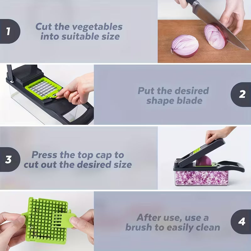 Professional Multifunctional 16-in-1 Vegetable Chopper - Onion Chopper, Kitchen Vegetable Slicer and Dicer - with 8 Blades, Carrot Chopper and Containe