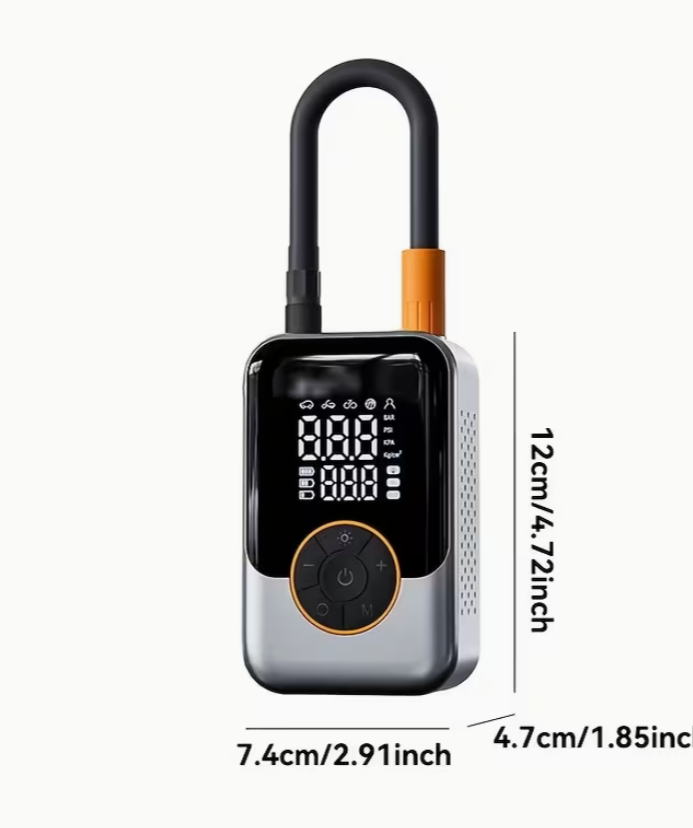 Portable Air Compressor with Digital LCD – Wireless Tire Inflator, USB-C Fast Charging, LED Light, Auto Shut-Off – For Cars, Bikes & More